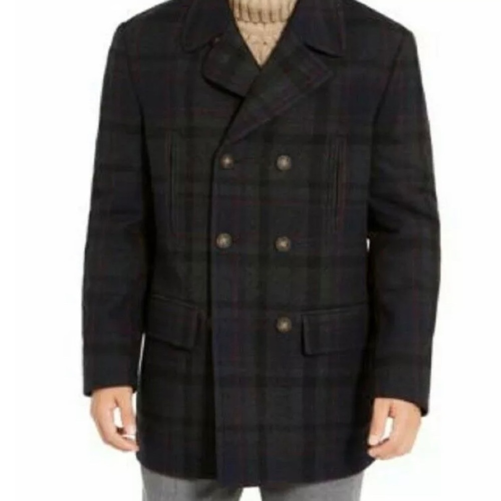 Lauren Ralph Lauren Men's Wool Blend Plaid Pea Coat, 46R - New With Tags